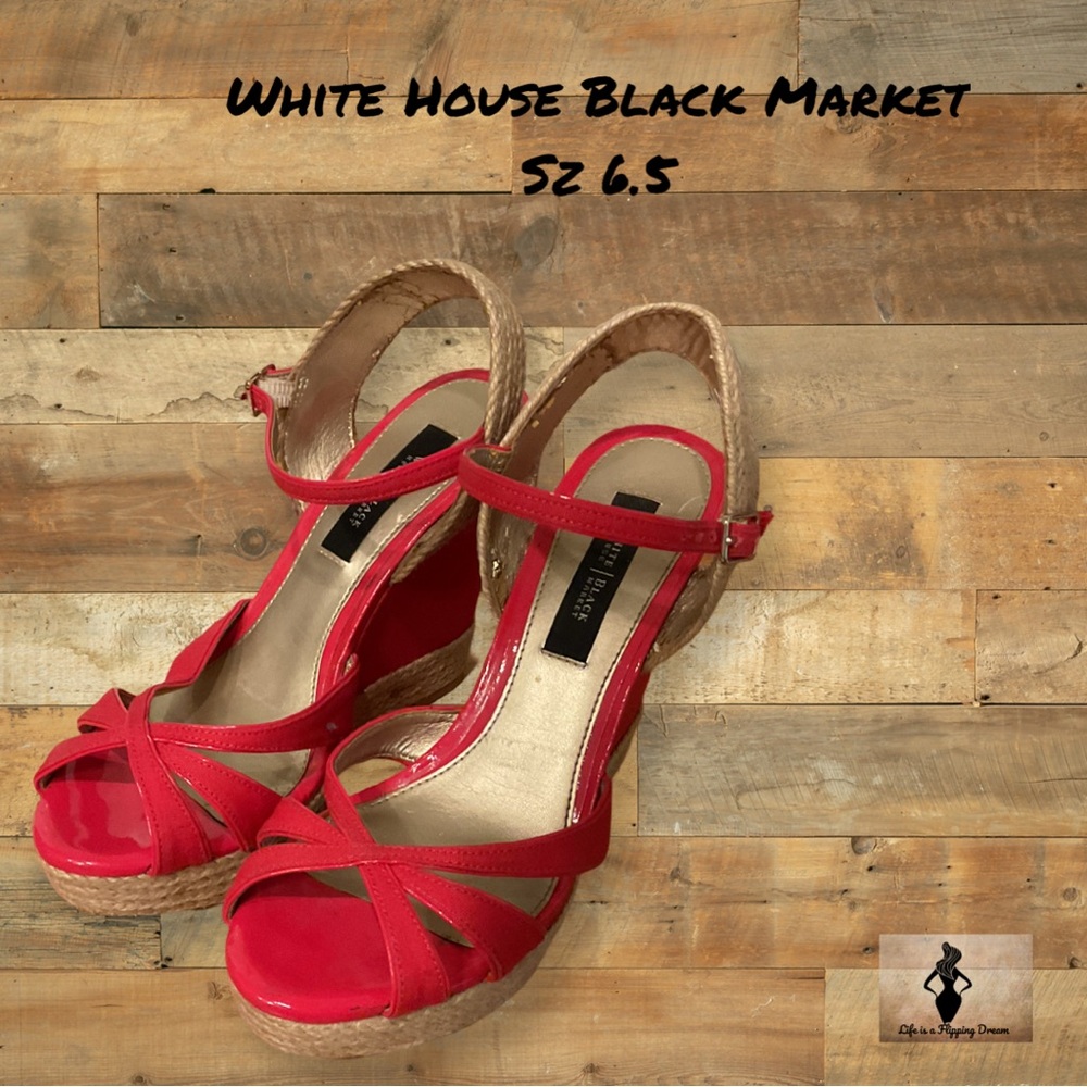 White House Black Market Sz 6.5 Red Platform Women’s Sandals